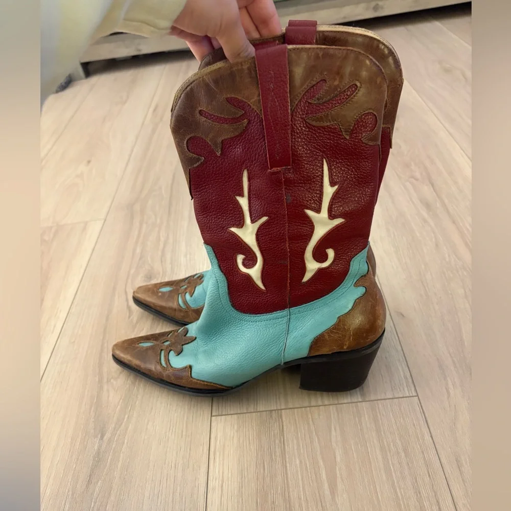 Matisse Red and Blue Western cowgirl Heeled Boots - Picture 3 of 10